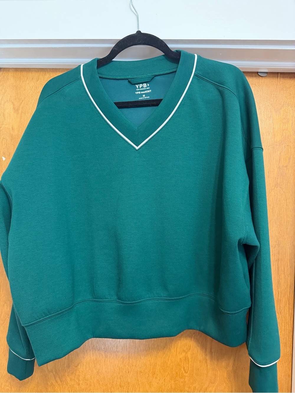 Abercrombie & Fitch Deep Green V-Neck Sweater with White Trim